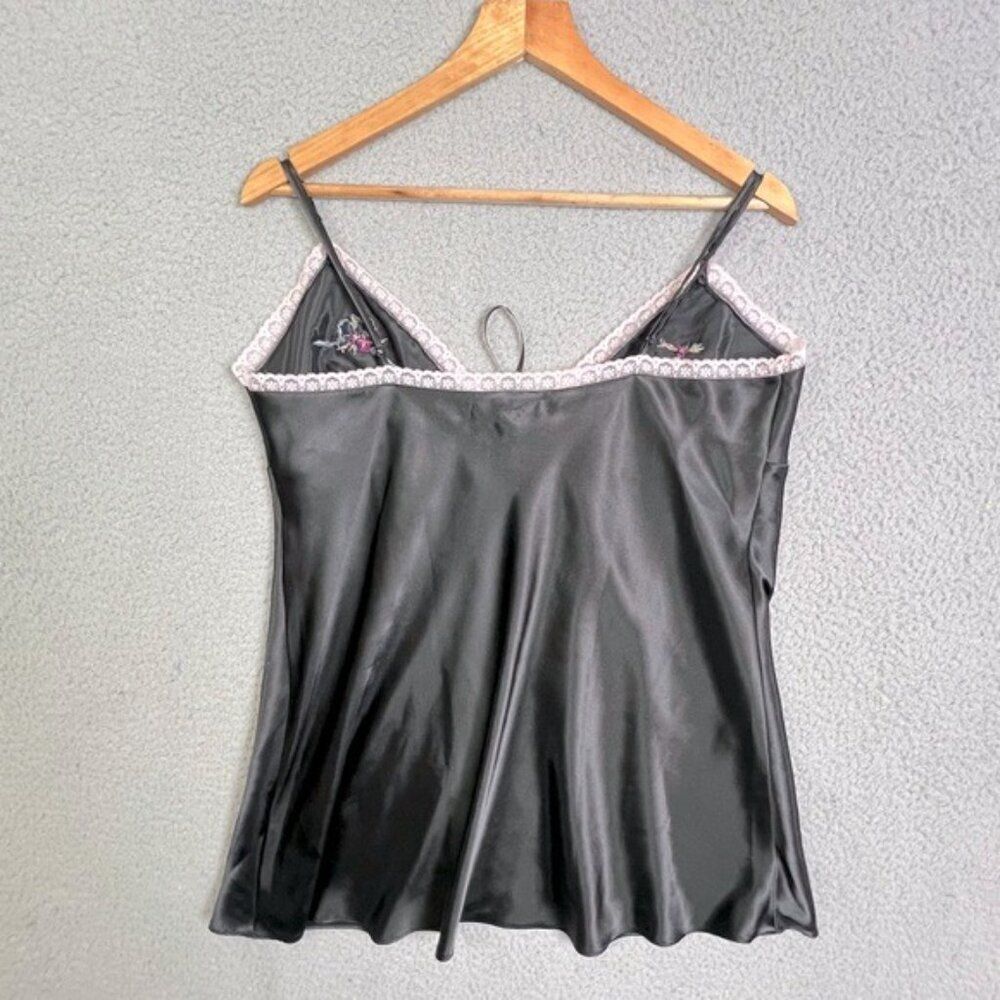 VICTORIAS SECRET BLACK TEDDY CAMISOLE TIE FRONT SIZE L WITH PINK FRILLS - Picture 3 of 12